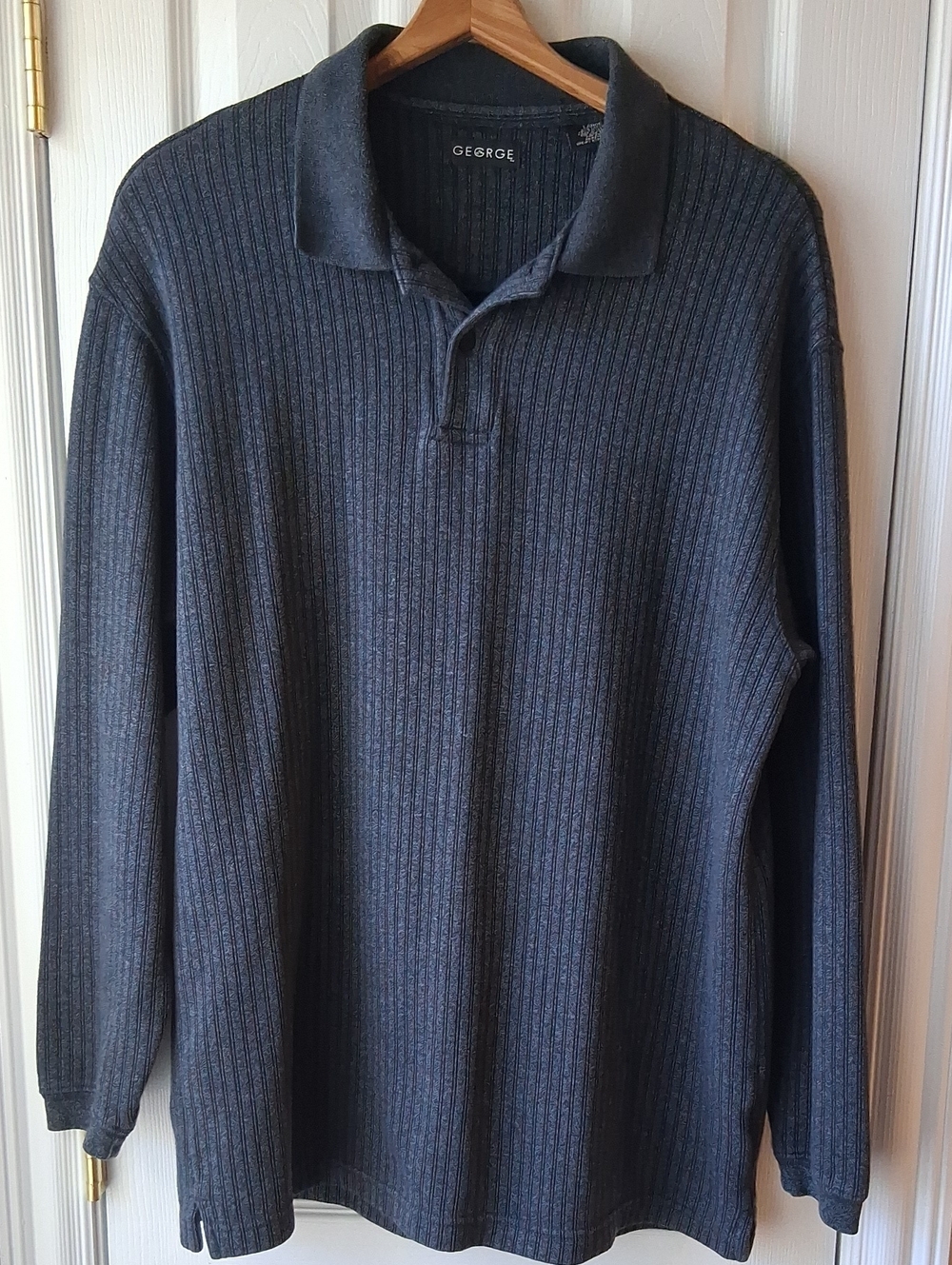 Men's Charcoal Ribbed Crewneck Polo Sweater